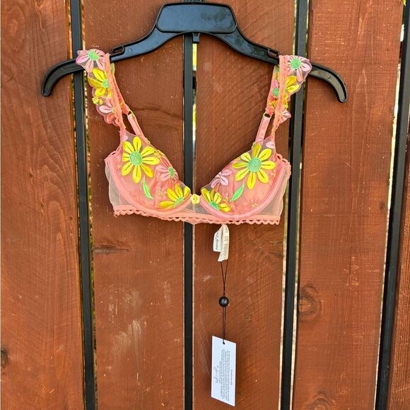 For Love And Lemons Daisy Jane Embroidery Underwire Bra XXS NWT - Picture 2 of 8